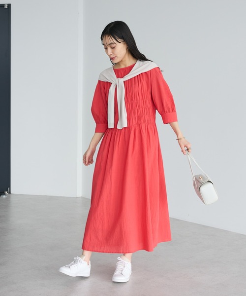 CRAFT STANDARD BOUTIQUE(クラフトスタンダードブティック)の「インド製 ハーフスリーブシャーリングワンピース ◆(ワンピース・レディース・レッド/ブラック/ストライプ・FREE)」の3枚目の写真