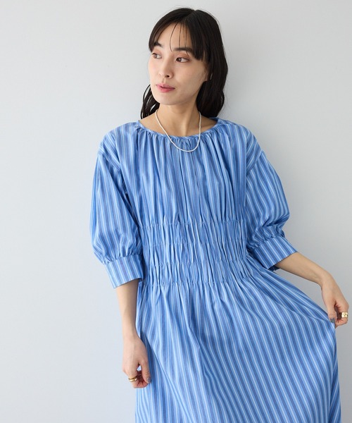 CRAFT STANDARD BOUTIQUE(クラフトスタンダードブティック)の「インド製 ハーフスリーブシャーリングワンピース ◆(ワンピース・レディース・レッド/ブラック/ストライプ・FREE)」の2枚目の写真