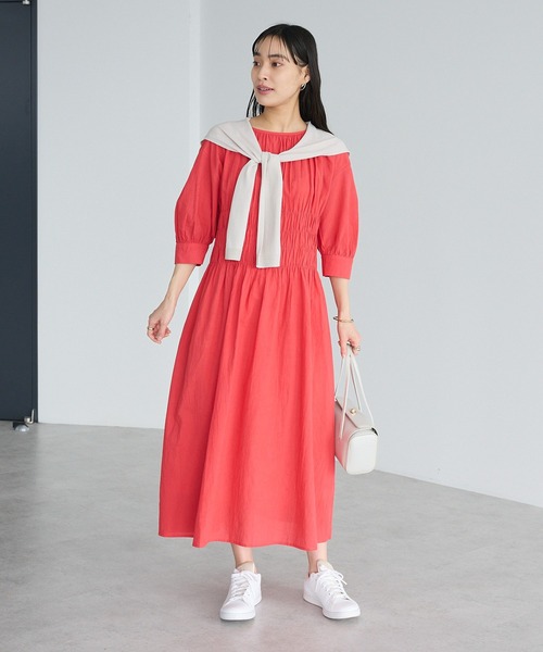 CRAFT STANDARD BOUTIQUE(クラフトスタンダードブティック)の「インド製 ハーフスリーブシャーリングワンピース ◆(ワンピース・レディース・レッド/ブラック/ストライプ・FREE)」の5枚目の写真