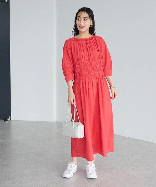 CRAFT STANDARD BOUTIQUE(クラフトスタンダードブティック)の「インド製 ハーフスリーブシャーリングワンピース ◆(ワンピース・レディース・レッド/ブラック/ストライプ・FREE)」の6枚目の写真