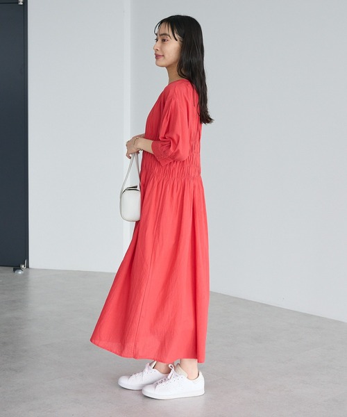 CRAFT STANDARD BOUTIQUE(クラフトスタンダードブティック)の「インド製 ハーフスリーブシャーリングワンピース ◆(ワンピース・レディース・レッド/ブラック/ストライプ・FREE)」の7枚目の写真