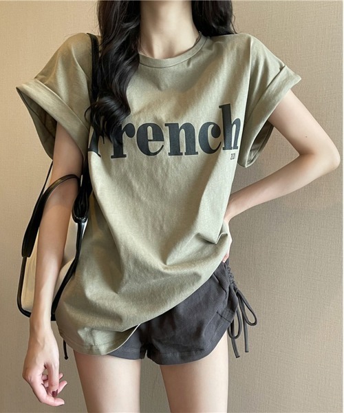 NEW GENTLEMAN(ニュージェントルマン)の「French ロゴ フレンチスリーブ Tシャツ(Tシャツ/カットソー・レディース・ホワイト/ブラック/カーキ・M/L)」の3枚目の写真