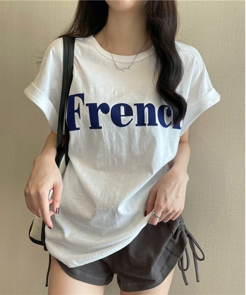 NEW GENTLEMAN(ニュージェントルマン)の「French ロゴ フレンチスリーブ Tシャツ(Tシャツ/カットソー・レディース・ホワイト/ブラック/カーキ・M/L)」の4枚目の写真