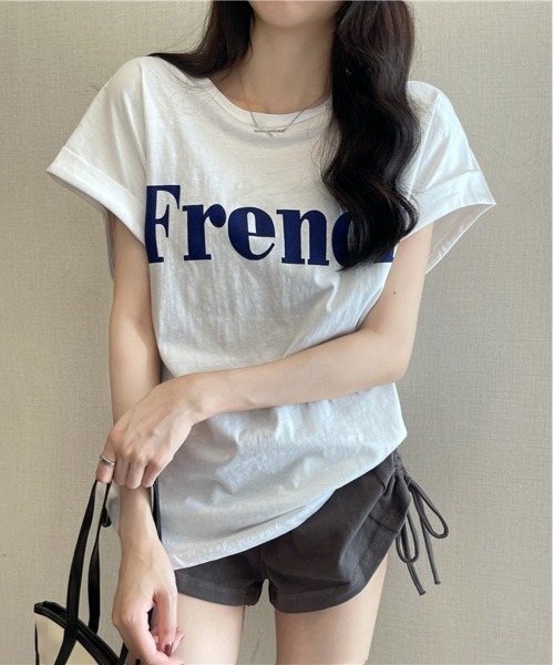 NEW GENTLEMAN(ニュージェントルマン)の「French ロゴ フレンチスリーブ Tシャツ(Tシャツ/カットソー・レディース・ホワイト/ブラック/カーキ・M/L)」の5枚目の写真
