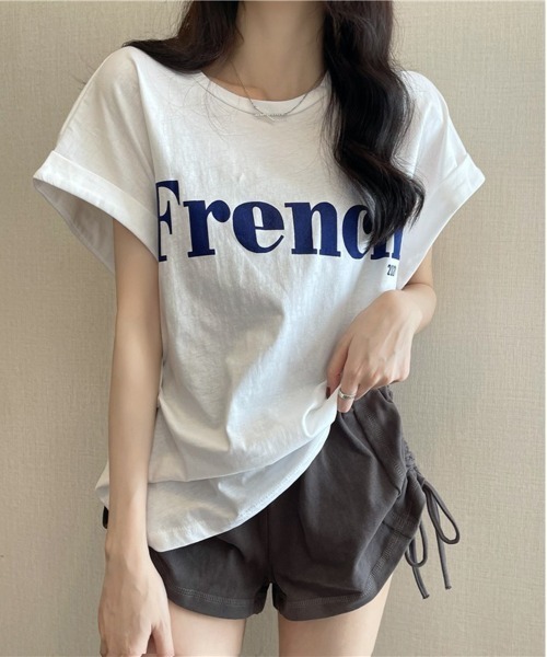 NEW GENTLEMAN(ニュージェントルマン)の「French ロゴ フレンチスリーブ Tシャツ(Tシャツ/カットソー・レディース・ホワイト/ブラック/カーキ・M/L)」の6枚目の写真