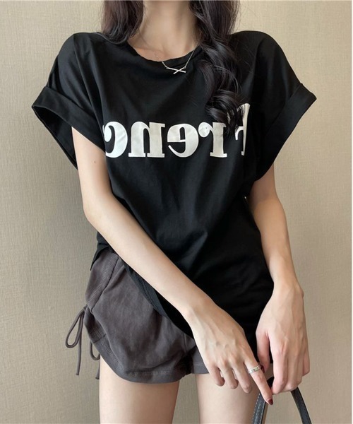 NEW GENTLEMAN(ニュージェントルマン)の「French ロゴ フレンチスリーブ Tシャツ(Tシャツ/カットソー・レディース・ホワイト/ブラック/カーキ・M/L)」の9枚目の写真
