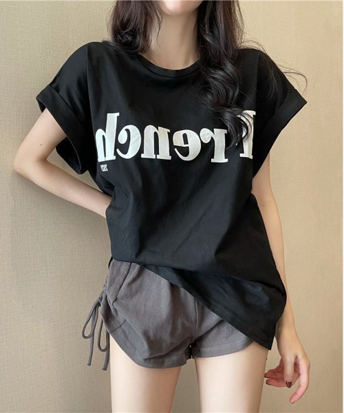 NEW GENTLEMAN(ニュージェントルマン)の「French ロゴ フレンチスリーブ Tシャツ(Tシャツ/カットソー・レディース・ホワイト/ブラック/カーキ・M/L)」の12枚目の写真