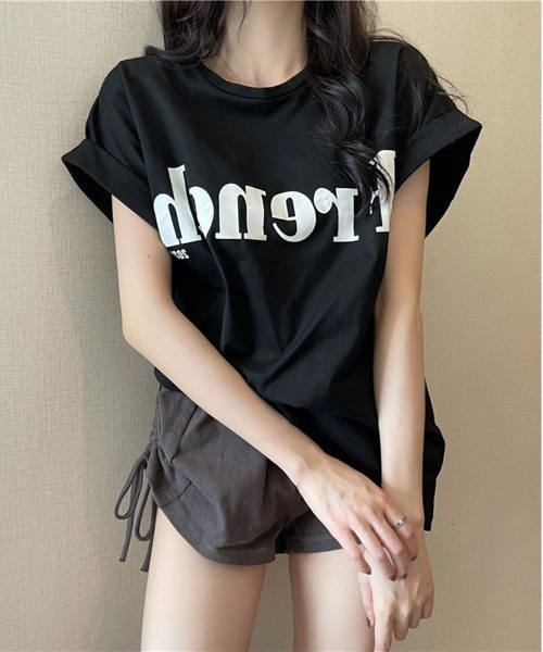 NEW GENTLEMAN(ニュージェントルマン)の「French ロゴ フレンチスリーブ Tシャツ(Tシャツ/カットソー・レディース・ホワイト/ブラック/カーキ・M/L)」の13枚目の写真