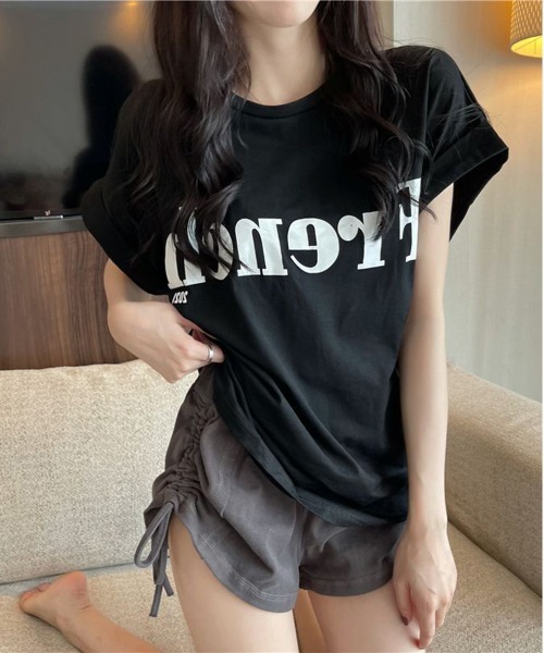 NEW GENTLEMAN(ニュージェントルマン)の「French ロゴ フレンチスリーブ Tシャツ(Tシャツ/カットソー・レディース・ホワイト/ブラック/カーキ・M/L)」の14枚目の写真