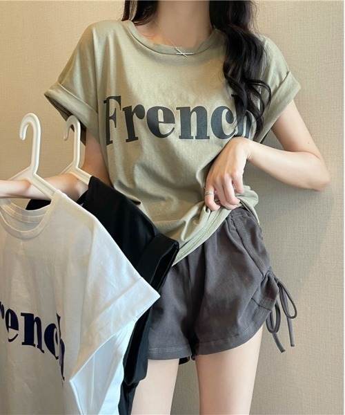 NEW GENTLEMAN(ニュージェントルマン)の「French ロゴ フレンチスリーブ Tシャツ(Tシャツ/カットソー・レディース・ホワイト/ブラック/カーキ・M/L)」の15枚目の写真