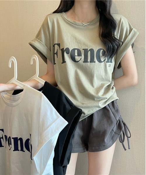 NEW GENTLEMAN(ニュージェントルマン)の「French ロゴ フレンチスリーブ Tシャツ(Tシャツ/カットソー・レディース・ホワイト/ブラック/カーキ・M/L)」の16枚目の写真