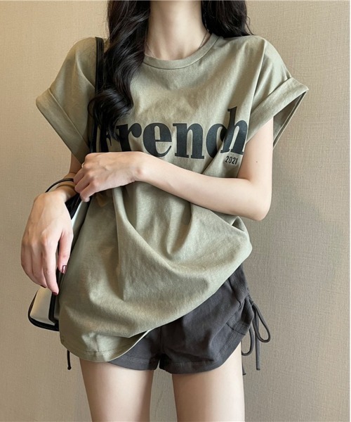 NEW GENTLEMAN(ニュージェントルマン)の「French ロゴ フレンチスリーブ Tシャツ(Tシャツ/カットソー・レディース・ホワイト/ブラック/カーキ・M/L)」の18枚目の写真