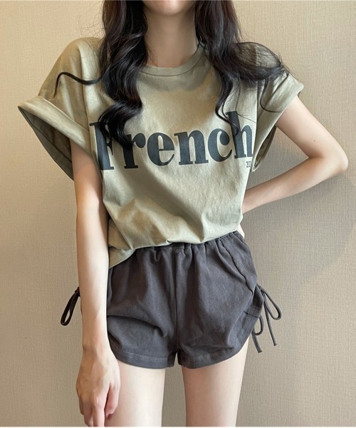 NEW GENTLEMAN(ニュージェントルマン)の「French ロゴ フレンチスリーブ Tシャツ(Tシャツ/カットソー・レディース・ホワイト/ブラック/カーキ・M/L)」の21枚目の写真