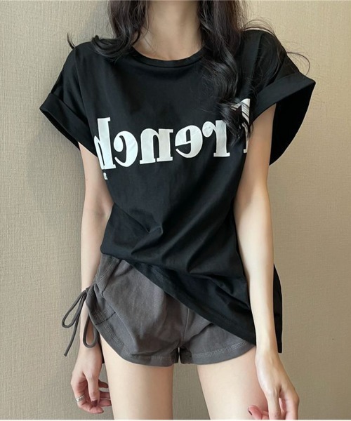 NEW GENTLEMAN(ニュージェントルマン)の「French ロゴ フレンチスリーブ Tシャツ(Tシャツ/カットソー・レディース・ホワイト/ブラック/カーキ・M/L)」の10枚目の写真