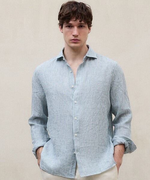 ECOALF(エコアルフ)の「ALFREDO シャツ / ALFRED LINEN STRIPES MAN(シャツ/ブラウス・メンズ・グリーン系その他/ブルー系その他4・M/L)」の2枚目の写真