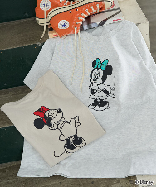 FREAK'S STORE（フリークスストア）の「限定展開　別注/Minnie Mouse/ミニーマウス/半袖 Tシャツ（Tシャツ/カットソー・レディース・ライトグレー/ブラウン/ピンク/ナチュラル/ブラック・ﾌﾘ-）」の2枚目の写真