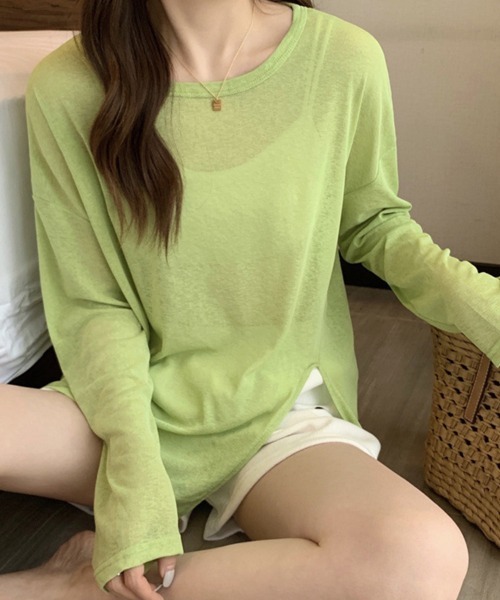mielu(ミエル)の「サイドスリットワイドサマーニット(ニット/セーター・レディース・ホワイト/ブラック/グリーン・FREE)」の7枚目の写真