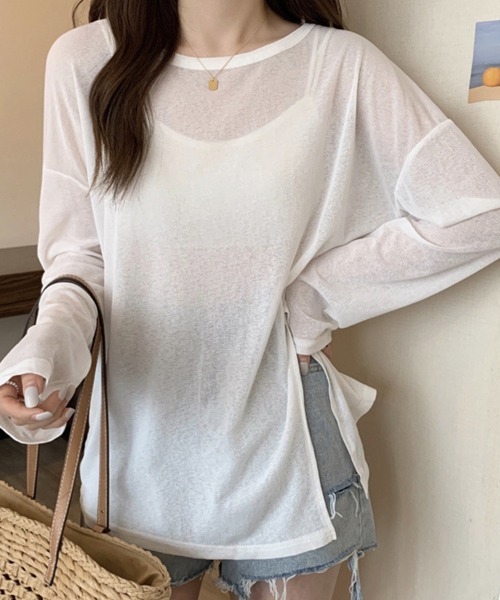 mielu(ミエル)の「サイドスリットワイドサマーニット(ニット/セーター・レディース・ホワイト/ブラック/グリーン・FREE)」の15枚目の写真