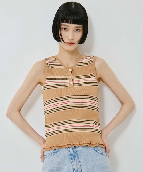 AKANE UTSUNOMIYA(アカネウツノミヤ)の「【AKANE UTSUNOMIYA/アカネウツノミヤ】AKES-012K【ボーダーニットトップス】(ベスト・レディース・グレー/ベージュ・FREE)」の18枚目の写真