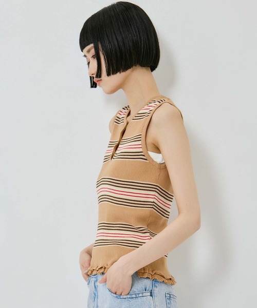 AKANE UTSUNOMIYA(アカネウツノミヤ)の「【AKANE UTSUNOMIYA/アカネウツノミヤ】AKES-012K【ボーダーニットトップス】(ベスト・レディース・グレー/ベージュ・FREE)」の17枚目の写真