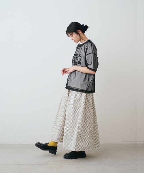 THREE FIFTY STANDARD(スリーフィフティースタンダード)の「THREE FIFTY STANDARD シアーなオーバーTシャツ(Tシャツ/カットソー・レディース・ブルー/チョコ/ブラック・M/L/LL/3L)」の6枚目の写真