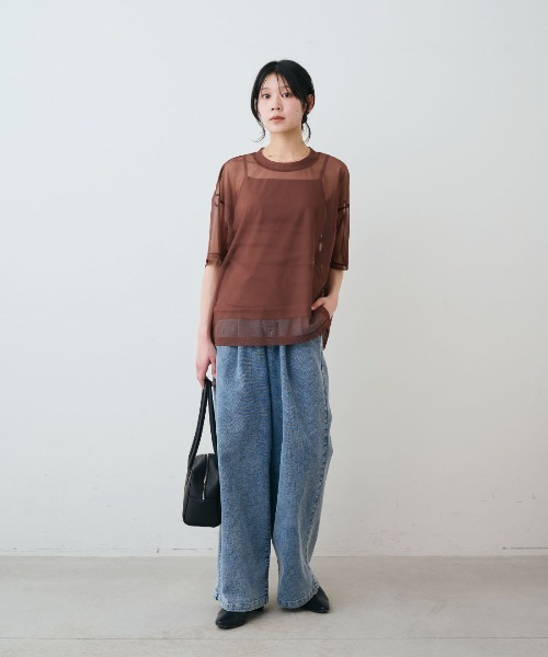 THREE FIFTY STANDARD(スリーフィフティースタンダード)の「THREE FIFTY STANDARD シアーなオーバーTシャツ(Tシャツ/カットソー・レディース・ブルー/チョコ/ブラック・M/L/LL/3L)」の9枚目の写真