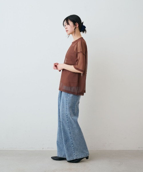 THREE FIFTY STANDARD(スリーフィフティースタンダード)の「THREE FIFTY STANDARD シアーなオーバーTシャツ(Tシャツ/カットソー・レディース・ブルー/チョコ/ブラック・M/L/LL/3L)」の11枚目の写真