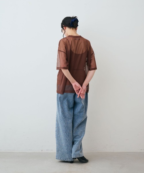 THREE FIFTY STANDARD(スリーフィフティースタンダード)の「THREE FIFTY STANDARD シアーなオーバーTシャツ(Tシャツ/カットソー・レディース・ブルー/チョコ/ブラック・M/L/LL/3L)」の10枚目の写真