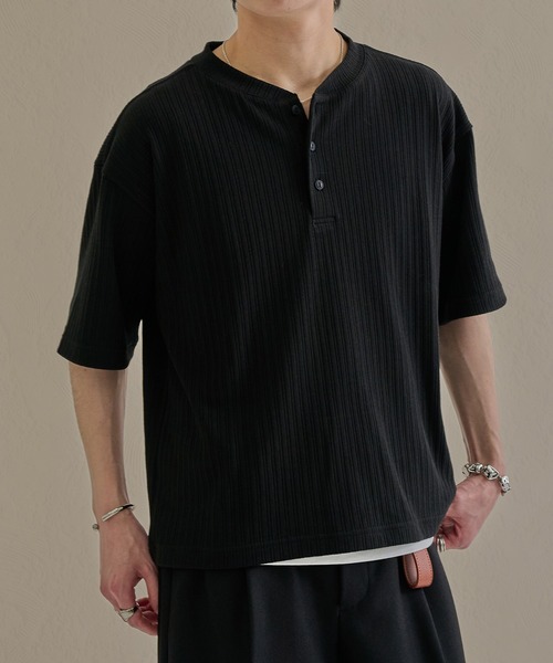 epnok(エプノック)の「ベーシックルーズヘンリーネック半袖Tee(Tシャツ/カットソー・メンズ・グレー/ブラック/ネイビー・LARGE/MEDIUM/SMALL)」の1枚目の写真