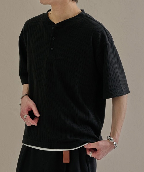 epnok(エプノック)の「ベーシックルーズヘンリーネック半袖Tee(Tシャツ/カットソー・メンズ・グレー/ブラック/ネイビー・LARGE/MEDIUM/SMALL)」の5枚目の写真