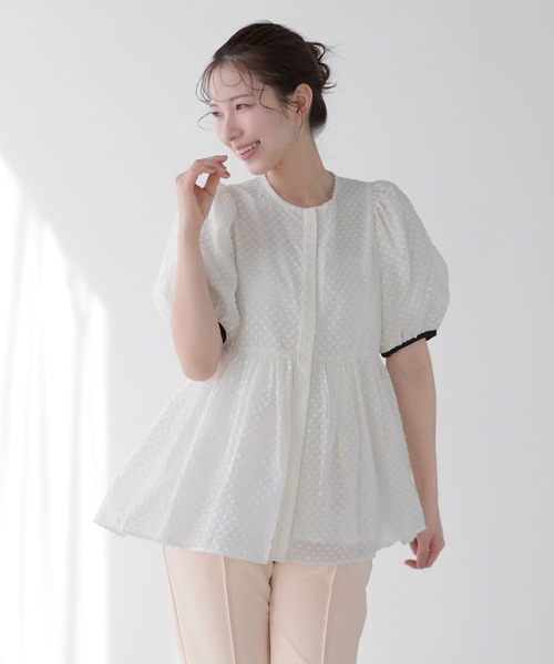 Fit more(フィットモア)の「フリンジドットジャガードバックリボンブラウス(シャツ/ブラウス・レディース・ブラック×ホワイト/ホワイト/ホワイト×ブラック・FREE)」の7枚目の写真