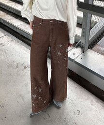 セール】ロールアップドット柄ワイドデニムパンツ（デニムパンツ