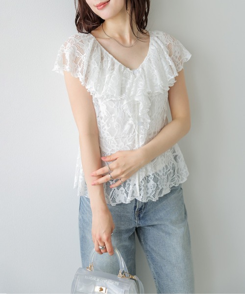 SUGAR BISKET(シュガービスケット)の「ラッフルフリルレースブラウス(シャツ/ブラウス・レディース・ブラック/ホワイト・フリー)」の6枚目の写真