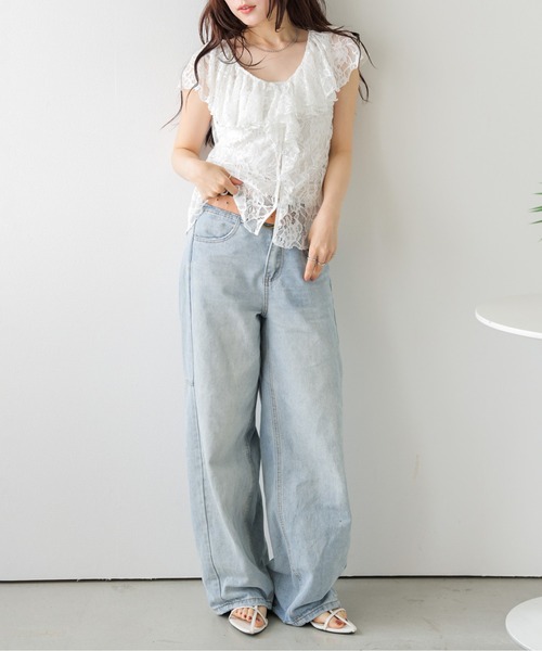 SUGAR BISKET(シュガービスケット)の「ラッフルフリルレースブラウス(シャツ/ブラウス・レディース・ブラック/ホワイト・フリー)」の8枚目の写真