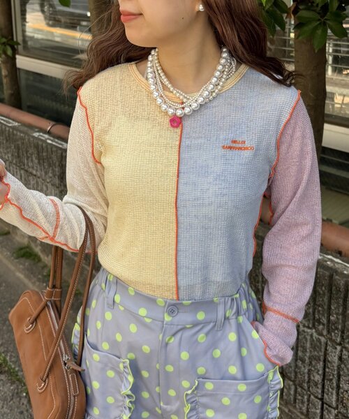 HELLO.SANFRANCISCO(ハローサンフランシスコ)の「【HELLO.SANFRANCISCO/ハローサンフランシスコ】配色切替ポコポコメロウTEE(Tシャツ/カットソー・レディース・オレンジ/イエロー・ONE SIZE)」の17枚目の写真