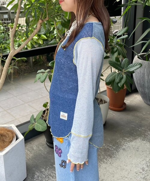 HELLO.SANFRANCISCO(ハローサンフランシスコ)の「【HELLO.SANFRANCISCO/ハローサンフランシスコ】配色切替ポコポコメロウTEE(Tシャツ/カットソー・レディース・オレンジ/イエロー・ONE SIZE)」の15枚目の写真