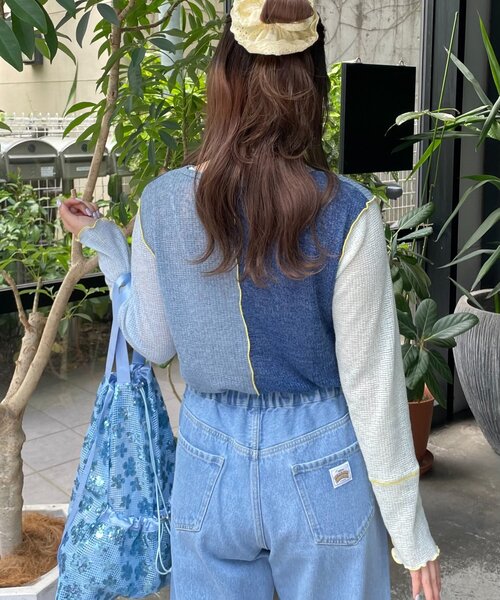 HELLO.SANFRANCISCO(ハローサンフランシスコ)の「【HELLO.SANFRANCISCO/ハローサンフランシスコ】配色切替ポコポコメロウTEE(Tシャツ/カットソー・レディース・オレンジ/イエロー・ONE SIZE)」の4枚目の写真