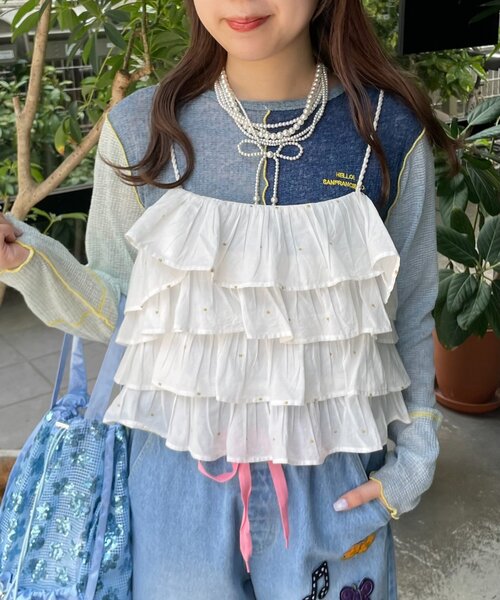 HELLO.SANFRANCISCO(ハローサンフランシスコ)の「【HELLO.SANFRANCISCO/ハローサンフランシスコ】配色切替ポコポコメロウTEE(Tシャツ/カットソー・レディース・オレンジ/イエロー・ONE SIZE)」の5枚目の写真