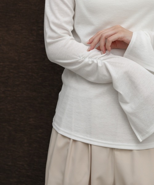 select MOCA Et（セレクトモカエト）の「【Et】Slit Sleeve Tops（Tシャツ/カットソー・レディース・ホワイト/グレー/ブラック・FREE）」の13枚目の写真