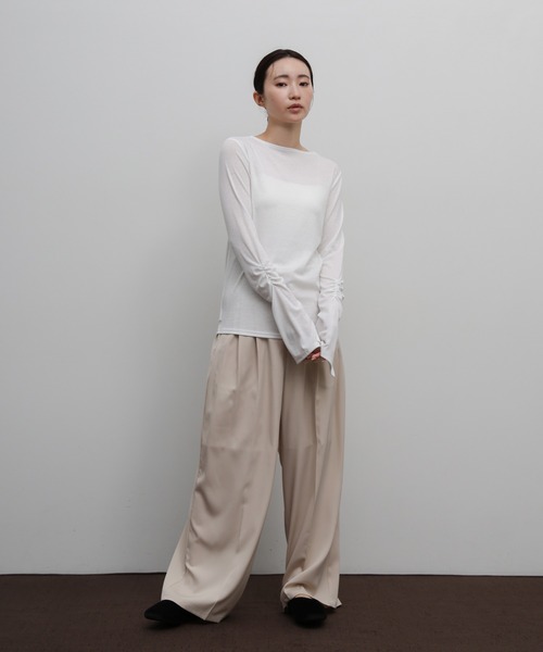 select MOCA Et（セレクトモカエト）の「【Et】Slit Sleeve Tops（Tシャツ/カットソー・レディース・ホワイト/グレー/ブラック・FREE）」の4枚目の写真