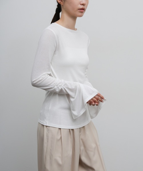 select MOCA Et（セレクトモカエト）の「【Et】Slit Sleeve Tops（Tシャツ/カットソー・レディース・ホワイト/グレー/ブラック・FREE）」の9枚目の写真