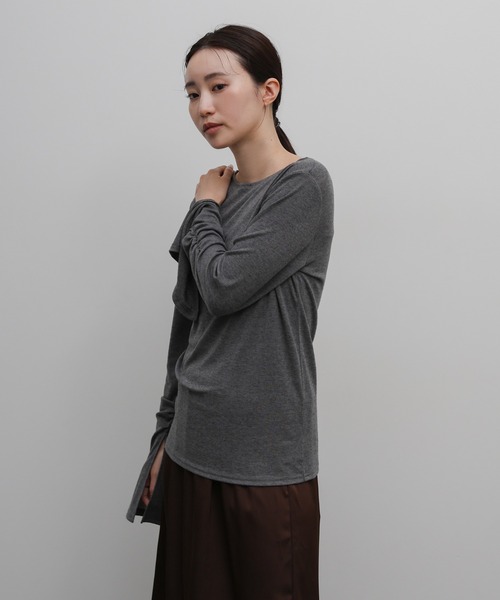 select MOCA Et（セレクトモカエト）の「【Et】Slit Sleeve Tops（Tシャツ/カットソー・レディース・ホワイト/グレー/ブラック・FREE）」の20枚目の写真