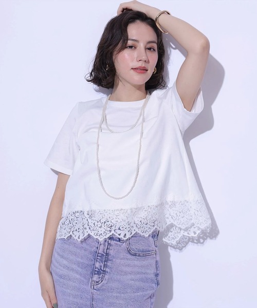 裾レース半袖Tシャツ（Tシャツ/カットソー）｜Arpege story