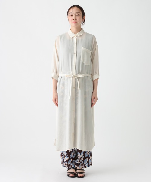 Elura(エルーラ)の「≪イージーケア・速乾≫サラサラサマーシャツワンピース/742054(ワンピース・レディース・オフホワイト/ブラック・FREE/FREE(S))」の12枚目の写真