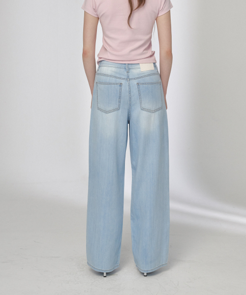 BUTTON UP(ボタンアップ)の「クラシックウォッシュドワイドデニムパンツ(ライトブルー)(デニムパンツ・レディース・その他・SMALL/MEDIUM/LARGE)」の3枚目の写真