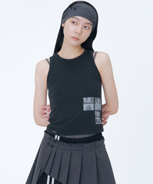 Photo album graphic sleeveless BLACK
