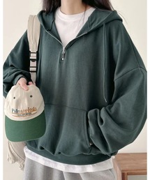 【ハーフジップ】オーバーサイズ プルオーバーパーカー