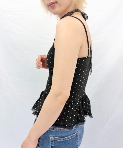 Alite cloth(アリーテクロス)の「チョーカーリボン付き裾フリルレースキャミソール/パット付き(キャミソール・レディース・グレー/ブラウン/ブラック/ホワイト・FREE)」の6枚目の写真