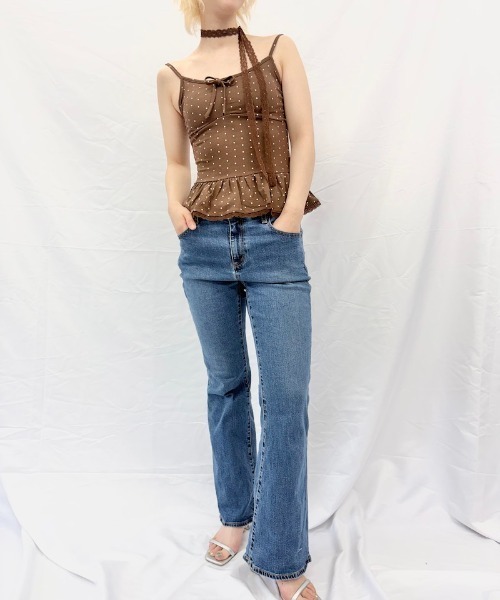 Alite cloth(アリーテクロス)の「チョーカーリボン付き裾フリルレースキャミソール/パット付き(キャミソール・レディース・グレー/ブラウン/ブラック/ホワイト・FREE)」の11枚目の写真