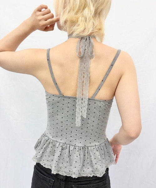 Alite cloth(アリーテクロス)の「チョーカーリボン付き裾フリルレースキャミソール/パット付き(キャミソール・レディース・グレー/ブラウン/ブラック/ホワイト・FREE)」の13枚目の写真